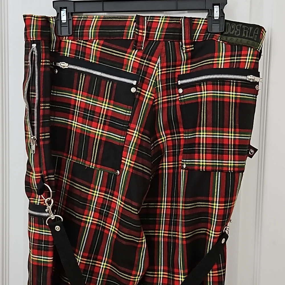 Y2K Vtg Bondage Pants Plaid DOGPILE 90s Rare Gwen Stefani unisex Straps - Picture 12 of 14